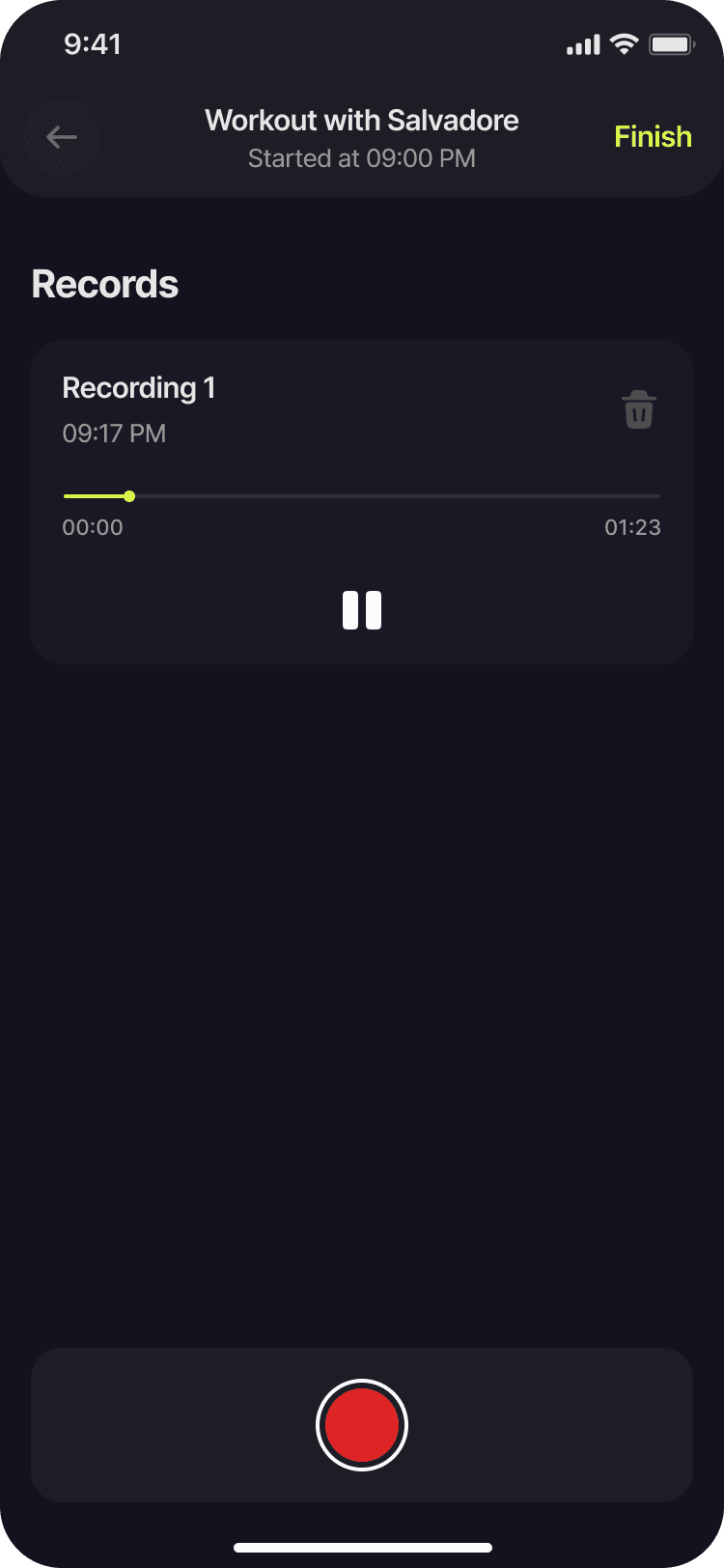 FitEcho recording screen ready to capture voice workout
